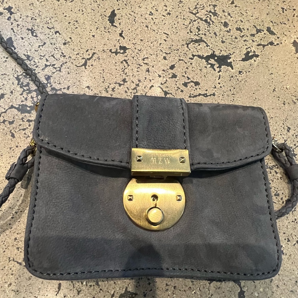 MZ WALLACE Grey Suade Crossbody Purse w/Braided Strap - Convertible Clutch